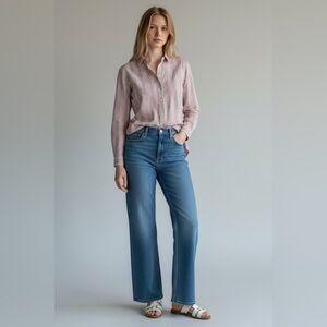 Andrea Becker Pink Green & White Ribbon Striped Long Sleeve Button Shirt Size XS